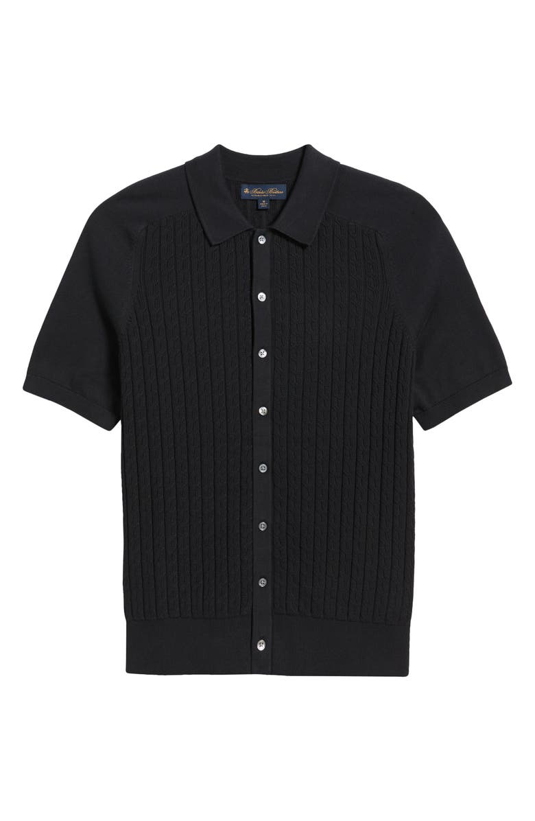 Brooks Brothers Cable Stitch Cotton Button-Up Polo Sweater, Alternate, color, 