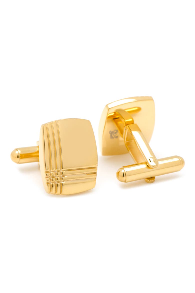 Tartan Engraved Cuff Links, Alternate, color, GOLD