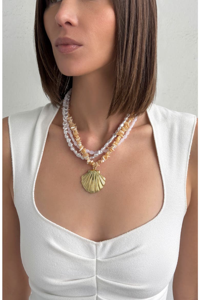 Multistrand Shell Pendant Necklace, Alternate, color, GOLD/ WHITE