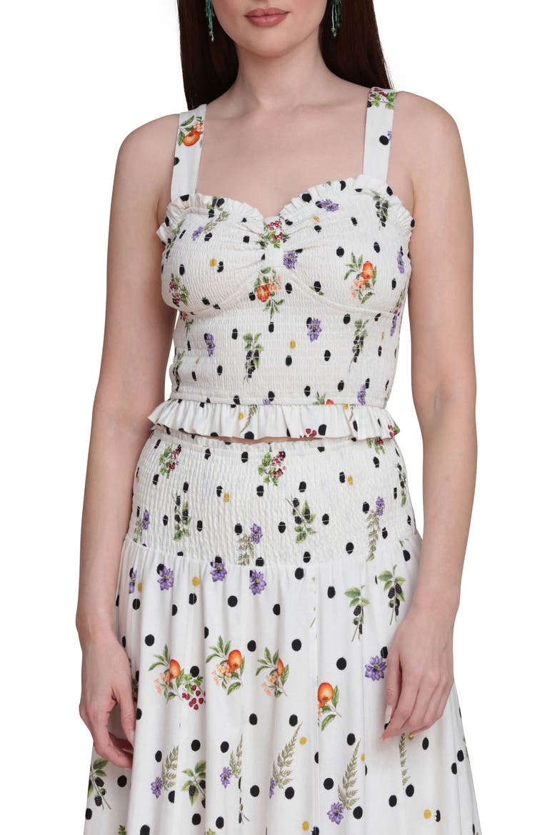 Flower & Polka Dot Smocked Tank, Main, color, CREAM SCATTERED BOTANICAL