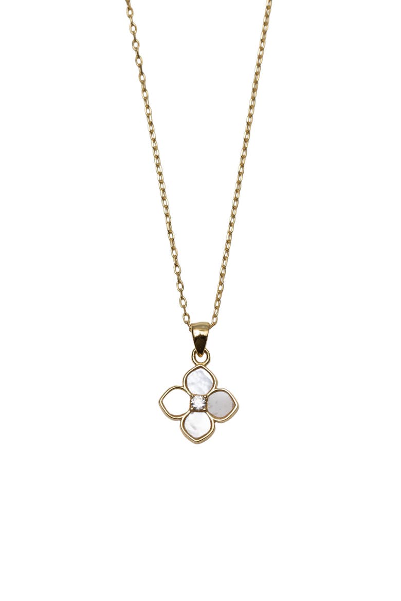 Mother-of-Pearl Flower Pendant Necklace, Main, color, GOLD