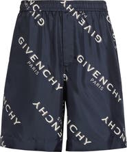 Givenchy Logo Print Elastic Waist Silk Shorts