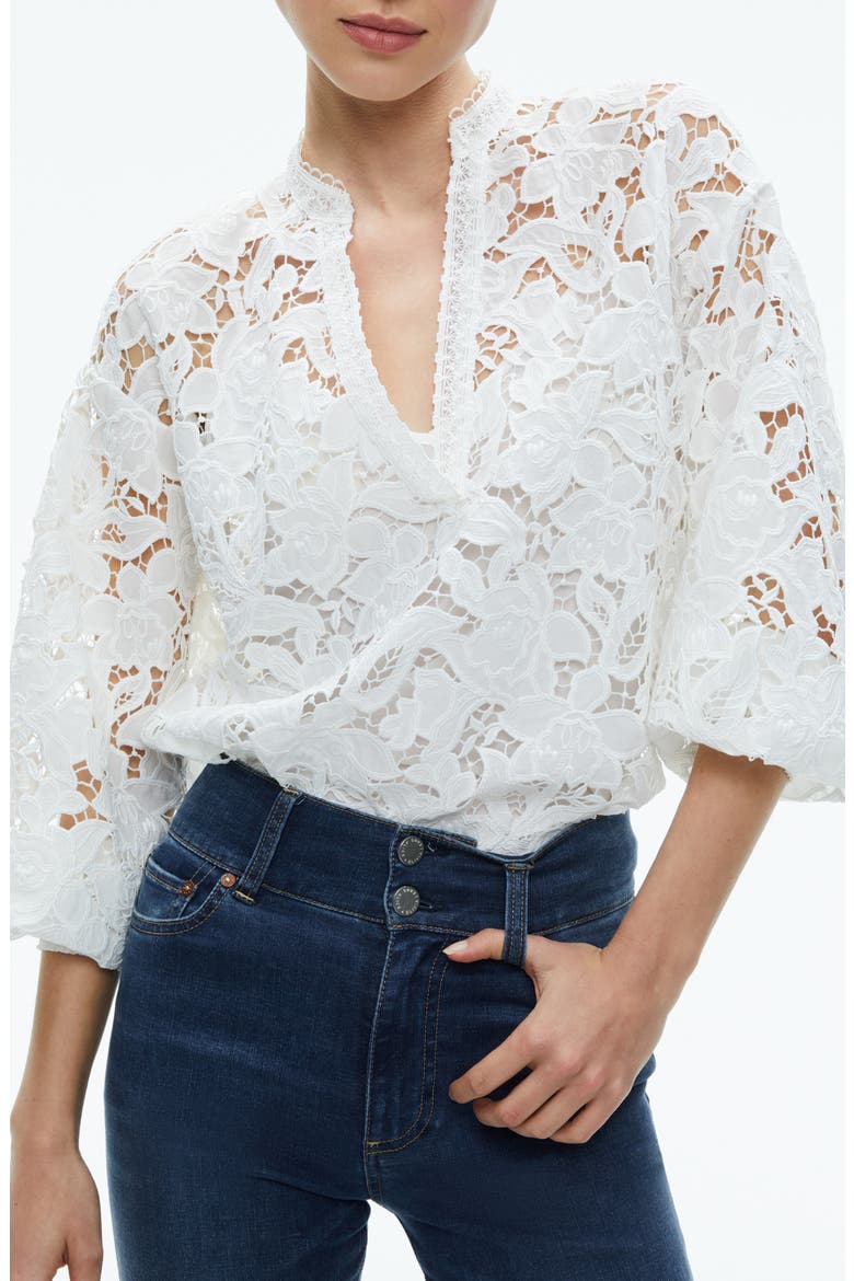 Aislyn Floral Lace Shirt, Main, color, OFF WHITE