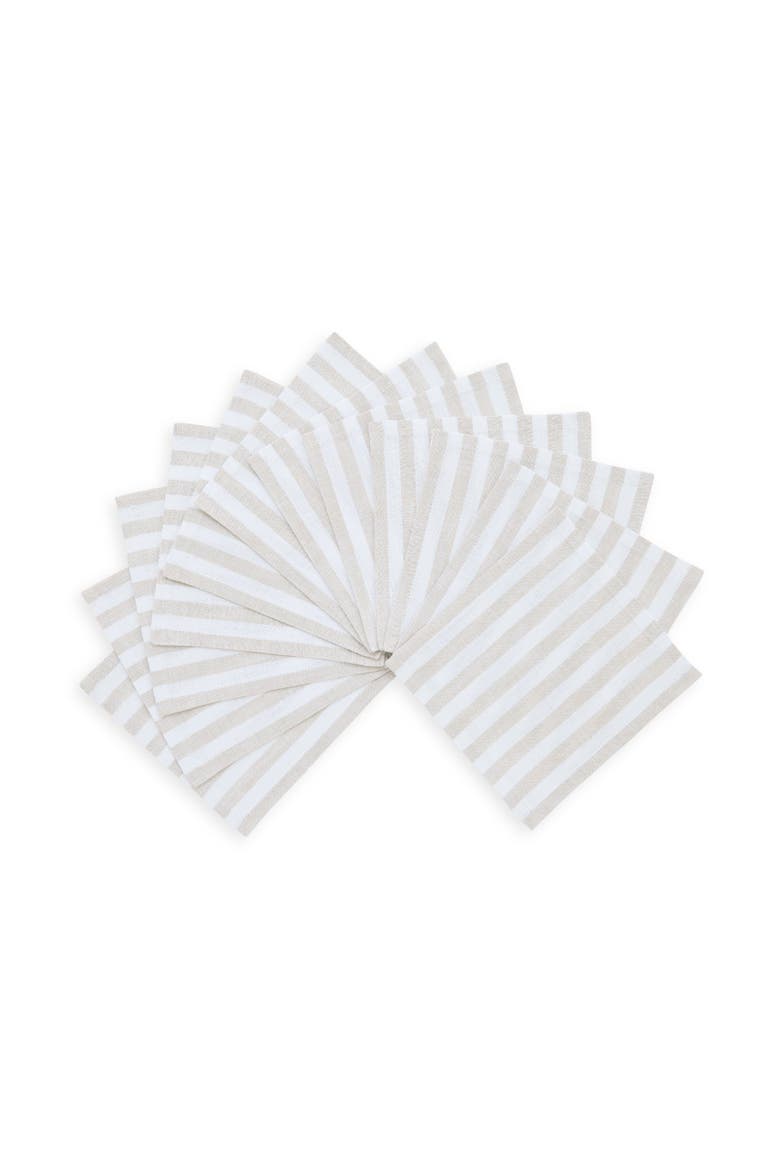 Linen Cocktail Napkins Set of 12, 6 x 6" - Amalfi Stripe, Main, color, Natural and White