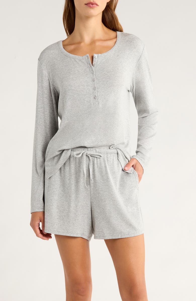 Nordstrom Moonlight Eco Rib Long Sleeve Shortie Pajamas, Main, color, Grey Heather