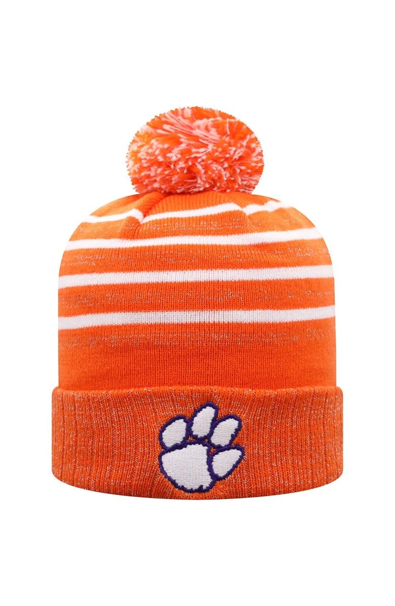 TOP OF THE WORLD Women's Top of the World Orange Clemson Tigers Shimmering Cuffed Knit Hat with Pom, Main, color, 