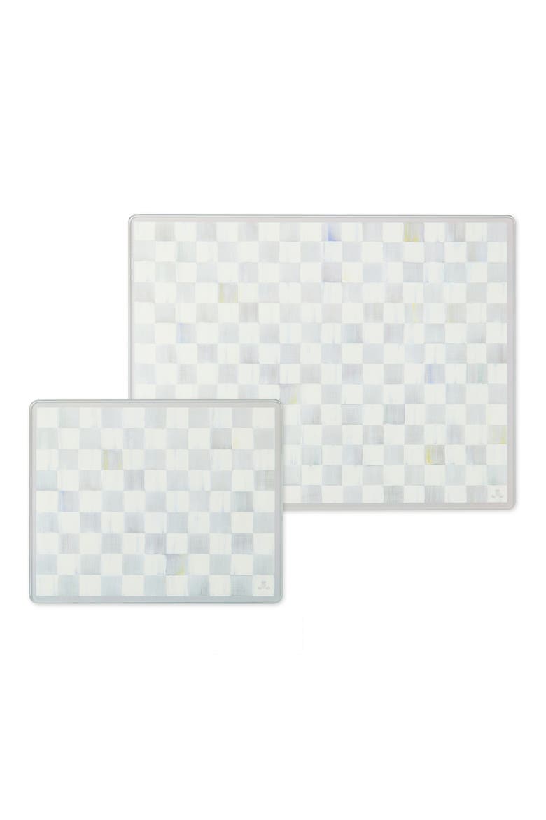 Sterling Check Set of 2 Glass Cutting Boards, Main, color, STERLING