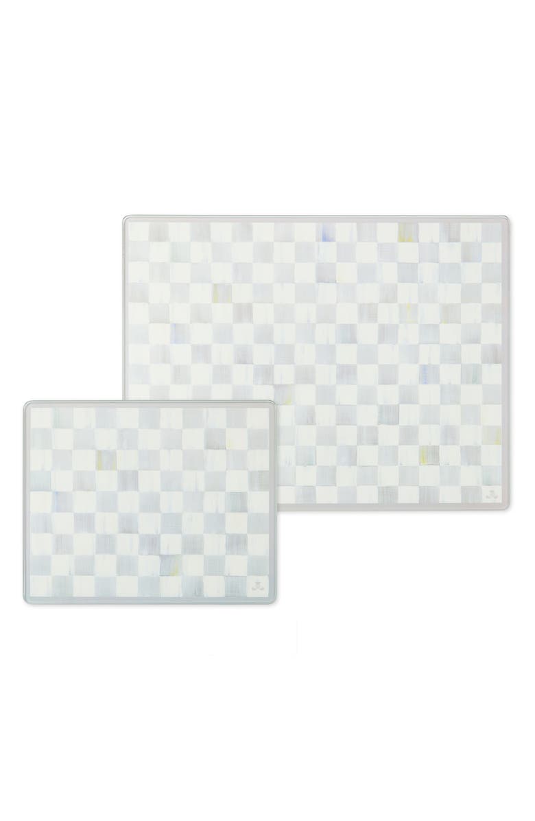 MACKENZIE CHILDS Sterling Check Set of 2 Glass Cutting Boards, Main, color, Sterling