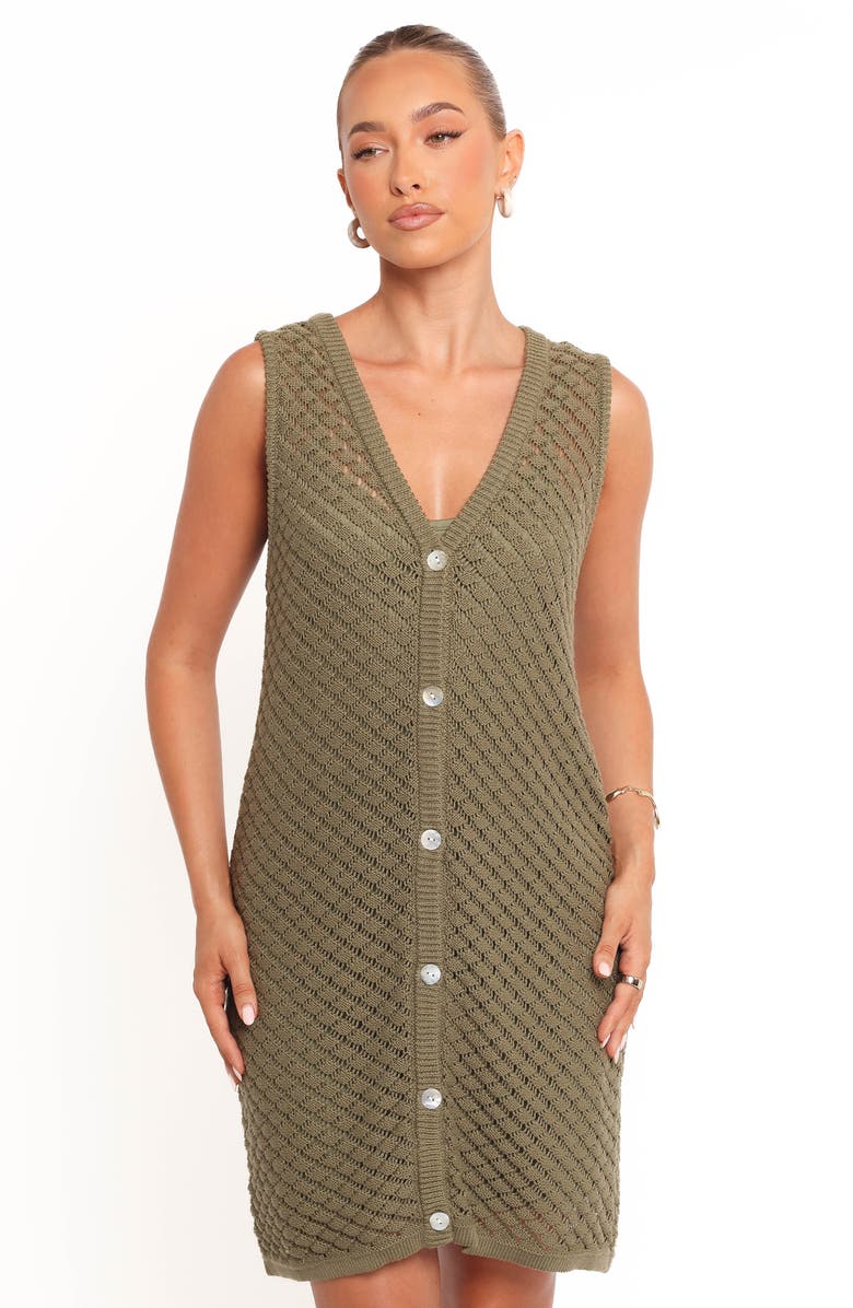 Petal & Pup Luan Pointelle Stitch Cotton Minidress, Alternate, color, Olive