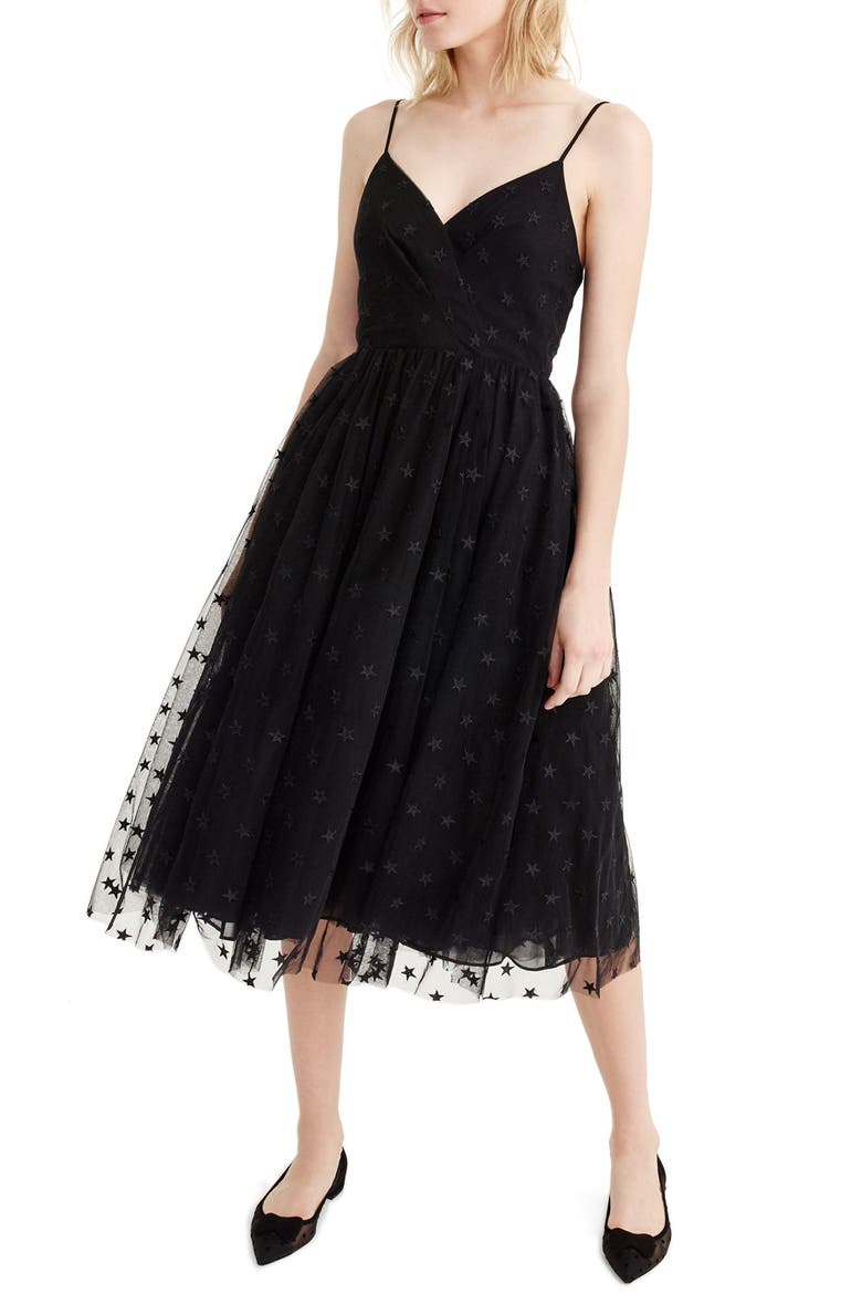 Spaghetti Strap Star Tulle Dress, Main, color, BLACK