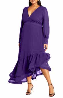 City Chic Antoinette Long Sleeve Asymmetric Midi Dress