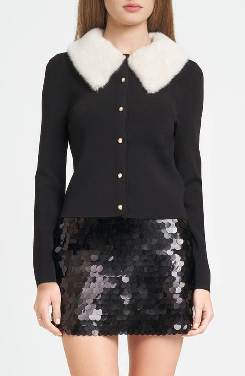 WAYF x CHÉRIE MADELEINE Rose Faux Fur Collar Cardigan in Black 