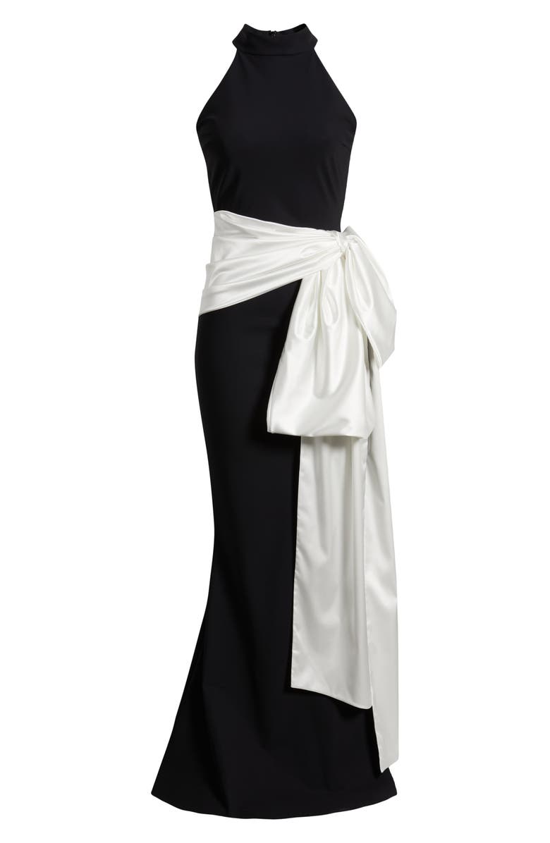 Chiara Boni La Petite Robe Sarity Bow Sleeveless Gown, Alternate, color, Black/ White