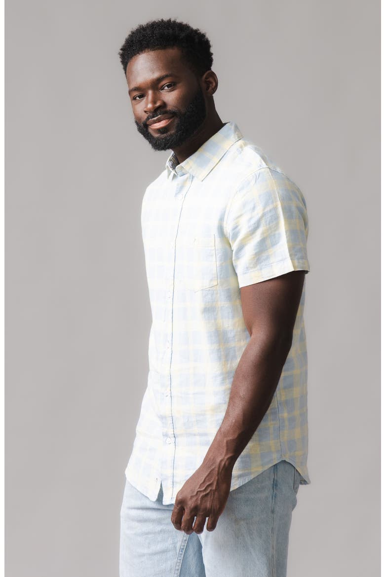 Linen Short Sleeve Button Down Shirt, Alternate, color, Sunlit Plaid