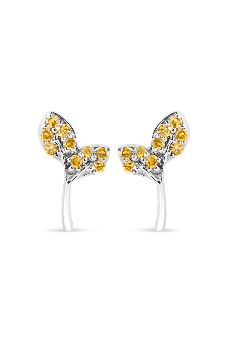 925 Sterling Silver 1/16ct TDW  Yellow Treated Diamond Leaf Earrings, Main, color, Silver