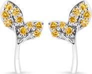 Haus of Brilliance 925 Sterling Silver 1/16ct TDW Yellow Treated Diamond Leaf Earrings