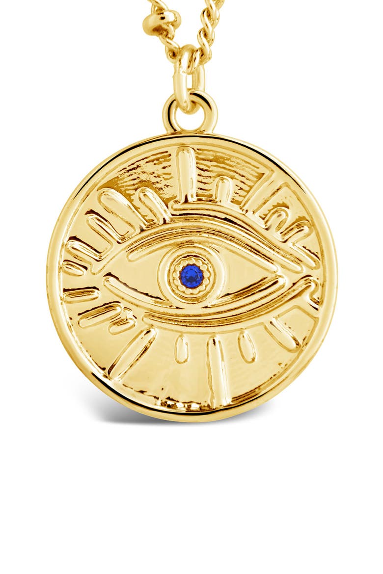 CZ Evil Eye Coin Pendant Necklace, Alternate, color, GOLD