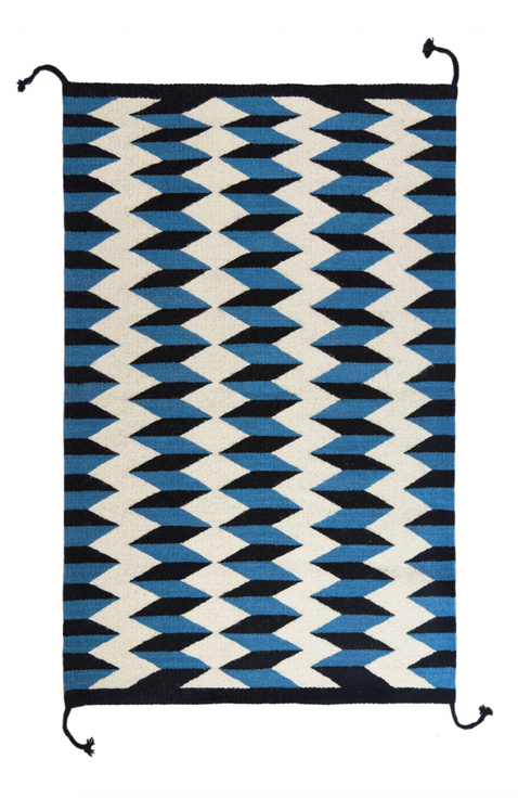 Teo Blue and Black Handwoven Flatweave Wool Rug