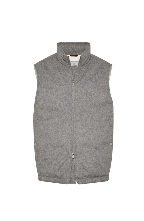 Brunello Cucinelli Bonded Wool Down Vest In Gray