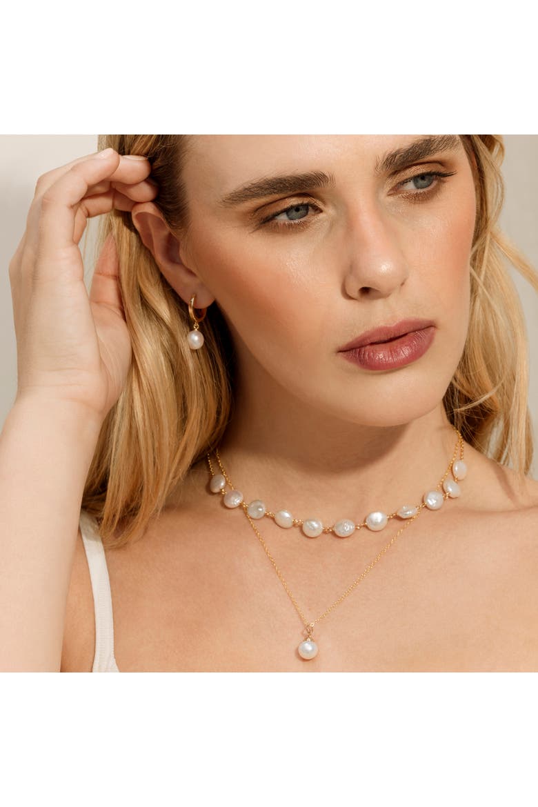 White Freshwater Cultured Coin Pearl Emery Necklace for Women, Alternate, color, Yellow Gold Fill