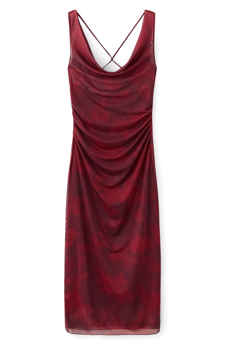 MANGO Ruched Sleeveless Dress, Alternate, color, Burgundy
