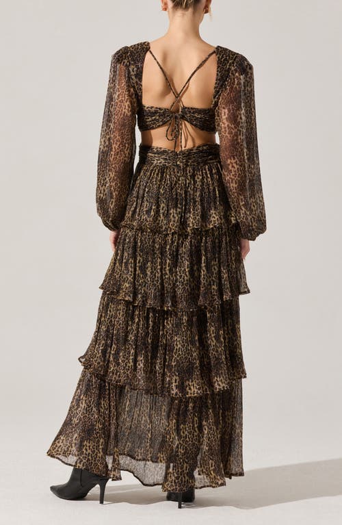 Astr The Label Anora Metallic Leopard Print Long Sleeve Dress In Brown