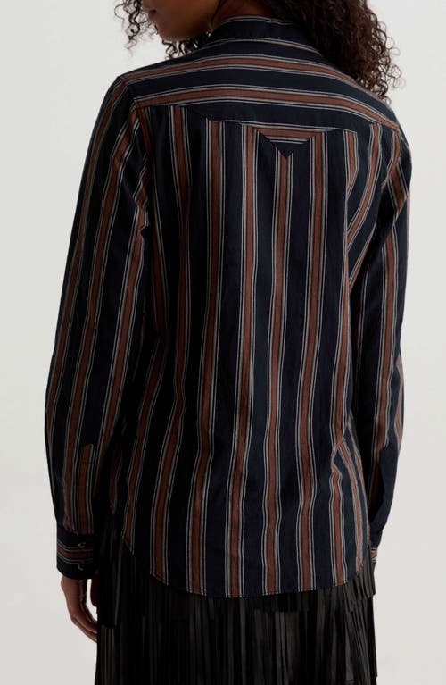 Ag Melia Stripe Cotton Western Snap-up Shirt In Black