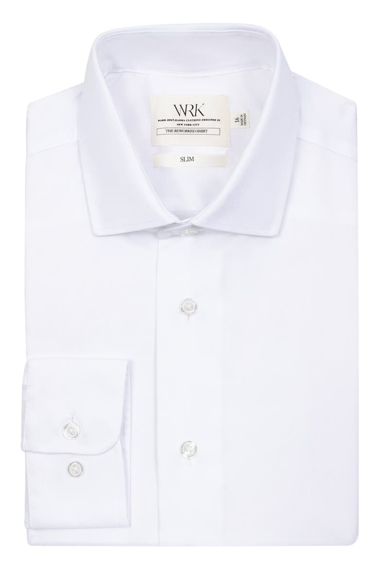 Slim Fit Solid Reworked Dress Shirt, Alternate, color, WHITE