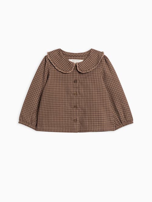 Kendi Yael Flannel Ruffle Collared Shirt In Brown