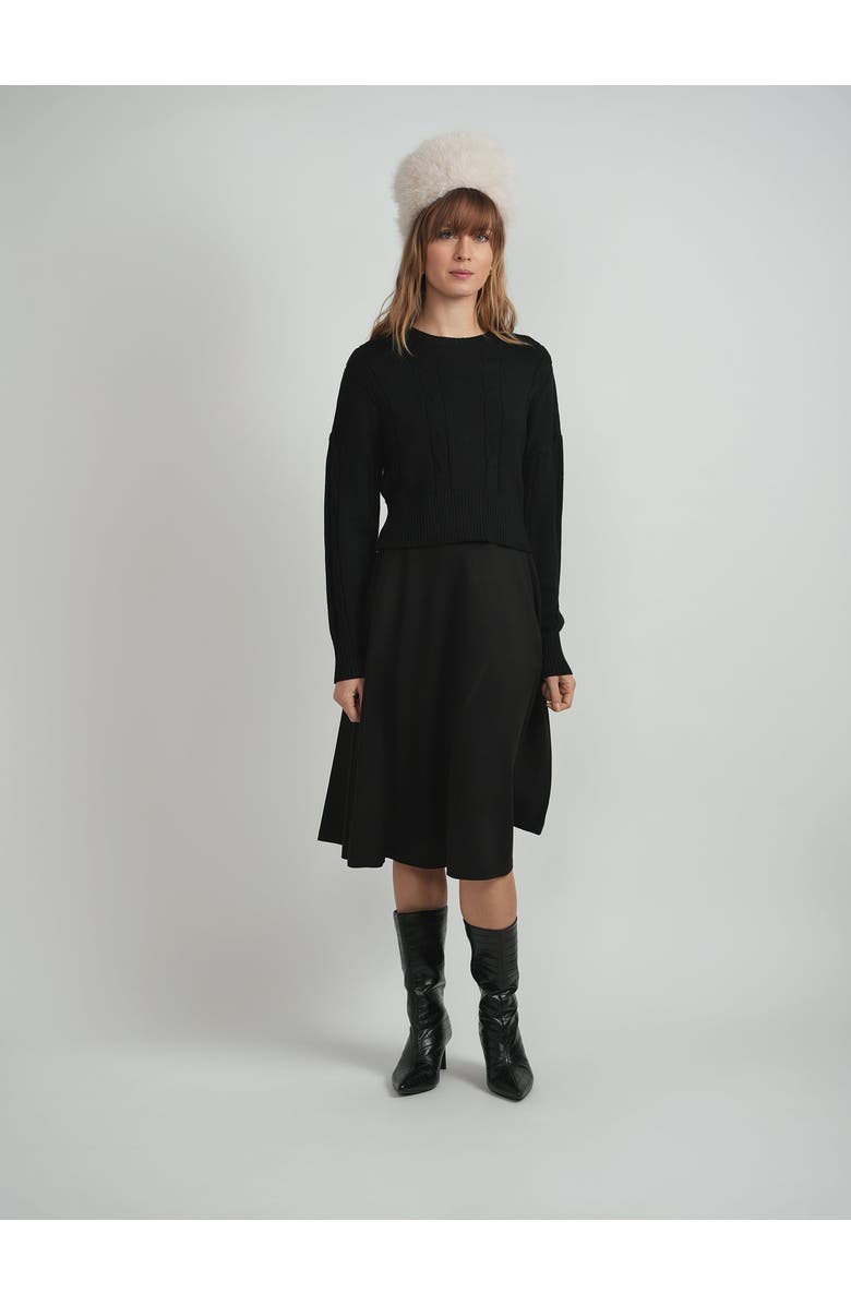 BuHu Cable Round Neck Textured Knit Sweater, Alternate, color, Black