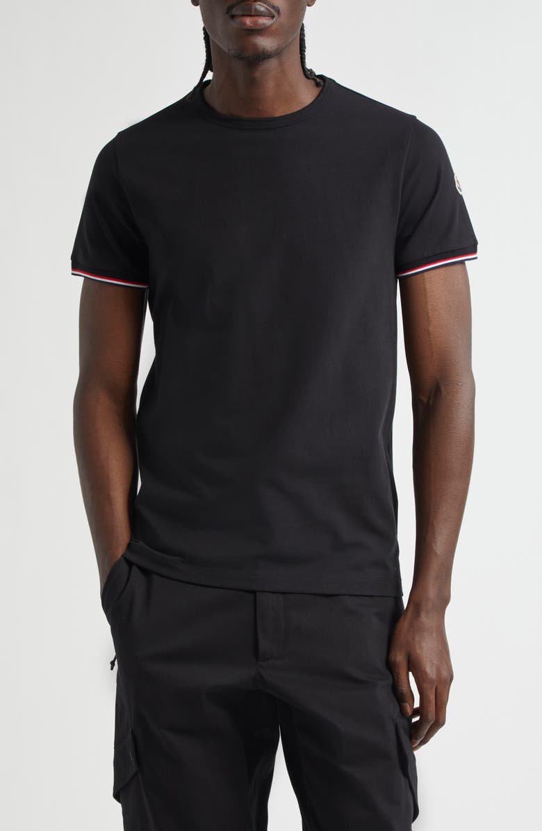 Moncler Tipped Cotton Stretch Jersey T-Shirt, Main, color, Black/ Black