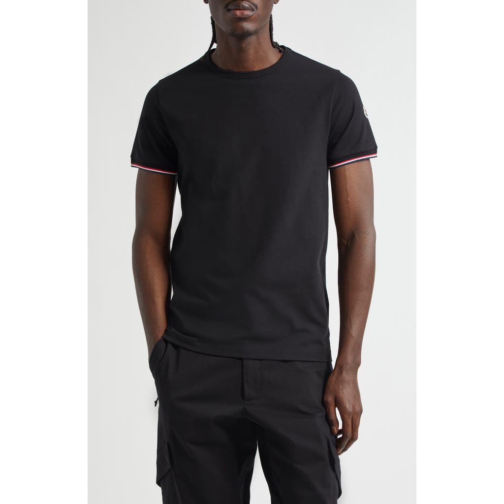 Moncler Tipped Cotton Stretch Jersey T-shirt In Black/black