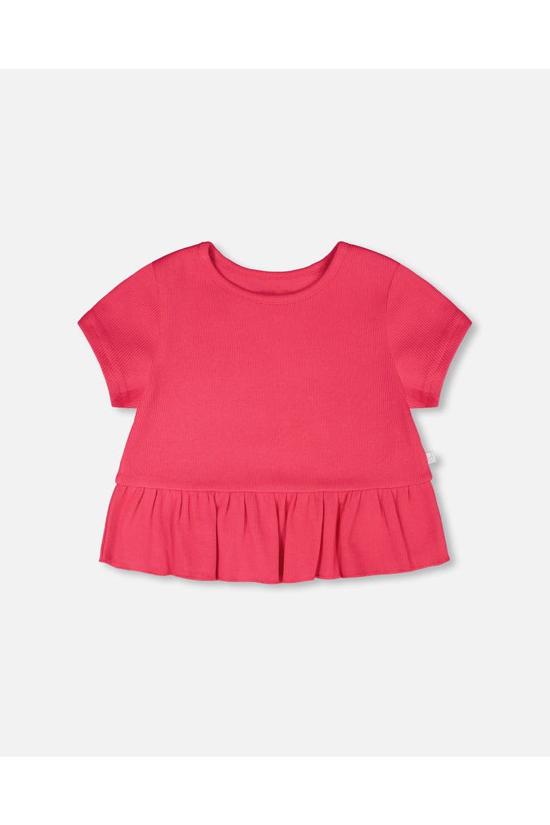 Rib Crop Short Sleeve T-Shirt with Frill, Main, color, Pink