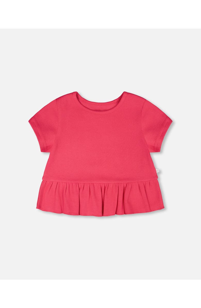 Deux par Deux Rib Crop Short Sleeve T-Shirt with Frill, Main, color, Pink