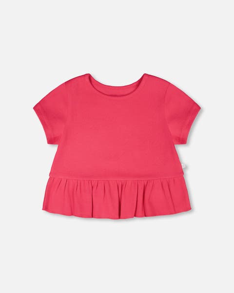 Rib Crop Short Sleeve T-Shirt with Frill (Toddler, Little Kid & Big Kid)