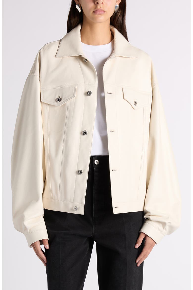 Intrecciato Detail Lambskin Leather Jacket, Main, color, 9107 PARCHMENT