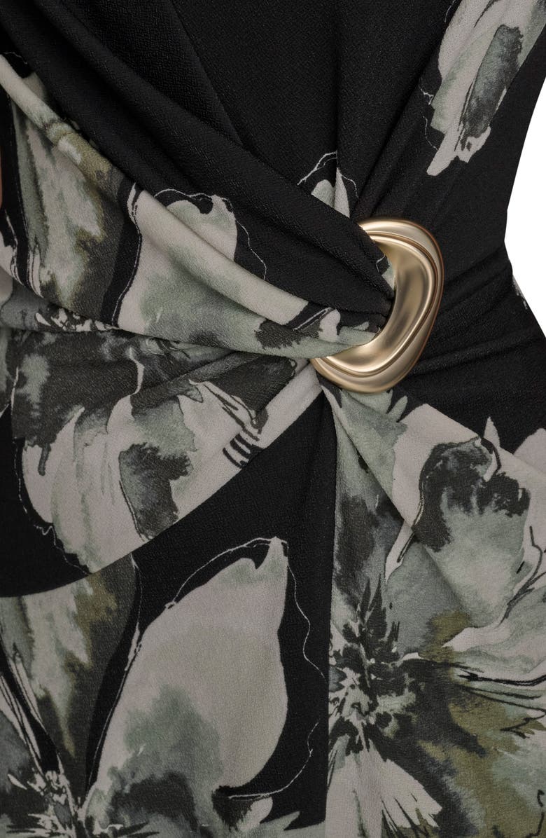 Donna Karan New York Floral Side Ruched Asymmetric Hem Dress, Alternate, color, Black Multi