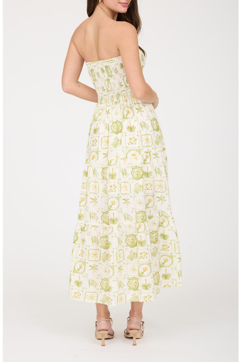 Tropical Print Strapless Midi Sundress, Alternate, color, LIGHT OLIVE
