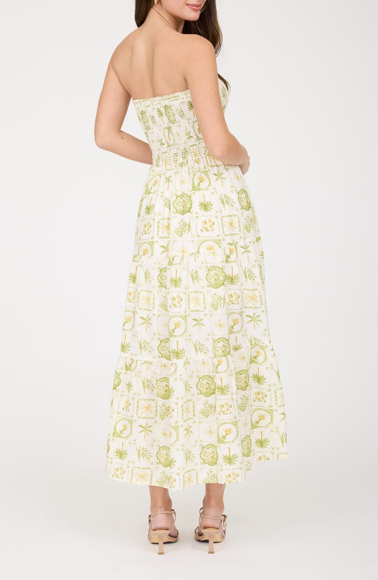 Blu Pepper Tropical Print Strapless Midi Sundress, Alternate, color, Light Olive