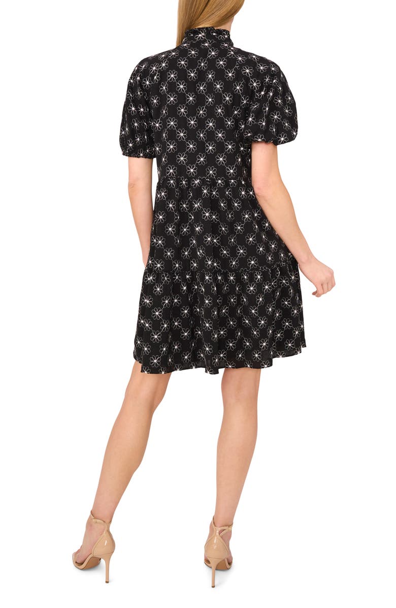 CeCe Embroidered Puff Sleeve Tiered Babydoll Dress, Alternate, color, Rich Black