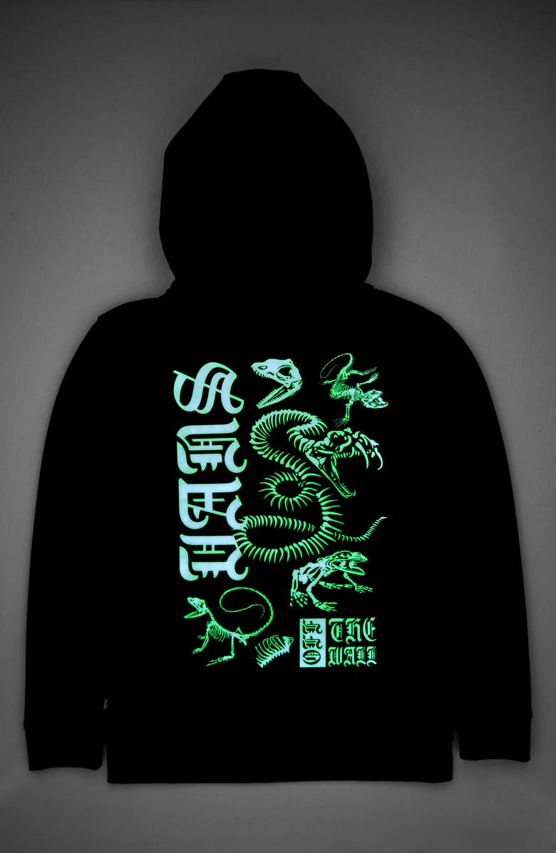 Vans Kids' Bone Yard Glow in the Dark Zip Graphic Hoodie, Alternate, color, Black