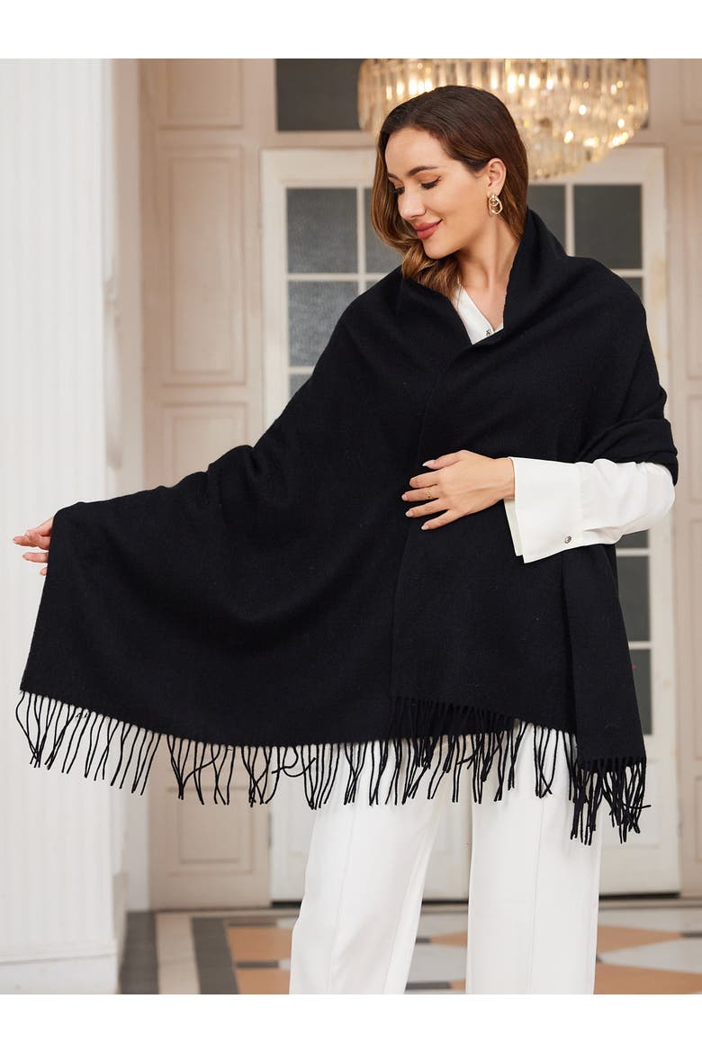 Pure Wool Scarf Shawl, Alternate, color, Black