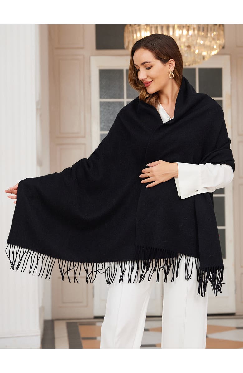 SILKSILKY Pure Wool Scarf Shawl, Alternate, color, Black