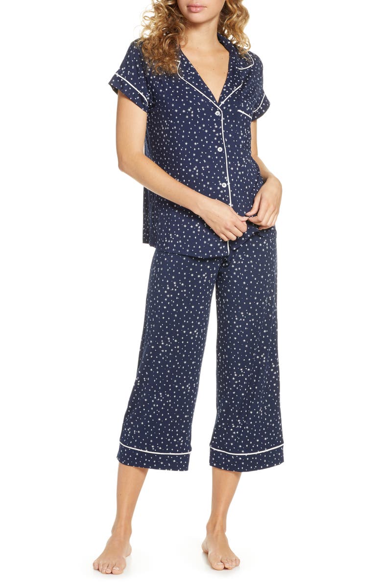 Eberjey Gisele Printed Short Sleeve Cropped Pajamas, Main, color,