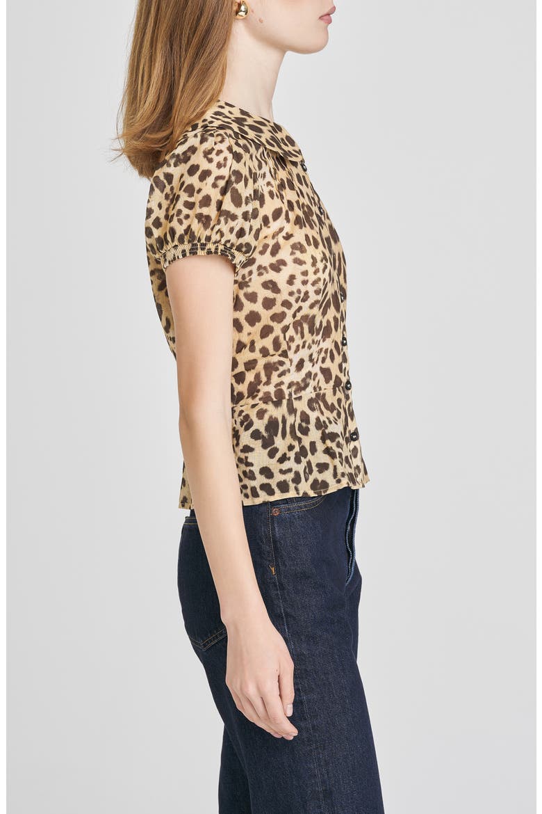 Kit Puff Sleeve Semisheer Cotton Peplum Top, Alternate, color, LEOPARD
