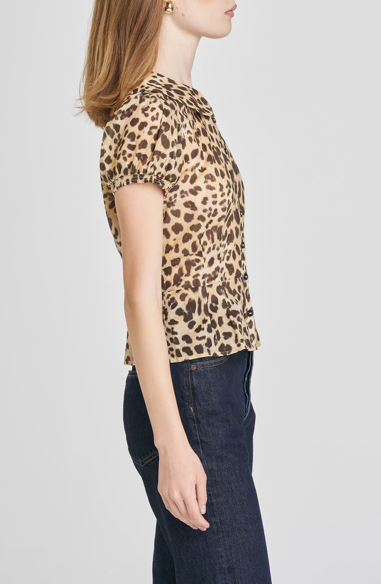 WAYF Kit Puff Sleeve Semisheer Cotton Peplum Top, Alternate, color, Leopard