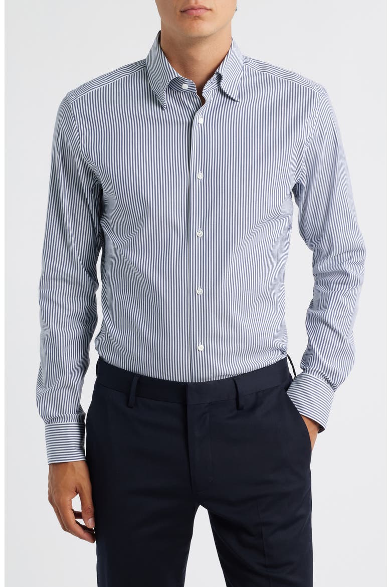 Hays Slim Fit Stripe Stretch Cotton Dress Shirt, Main, color, DARK BLUE