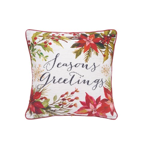 Poinsettia Seasons Greetings Christmas Pillow, 18" x 18"