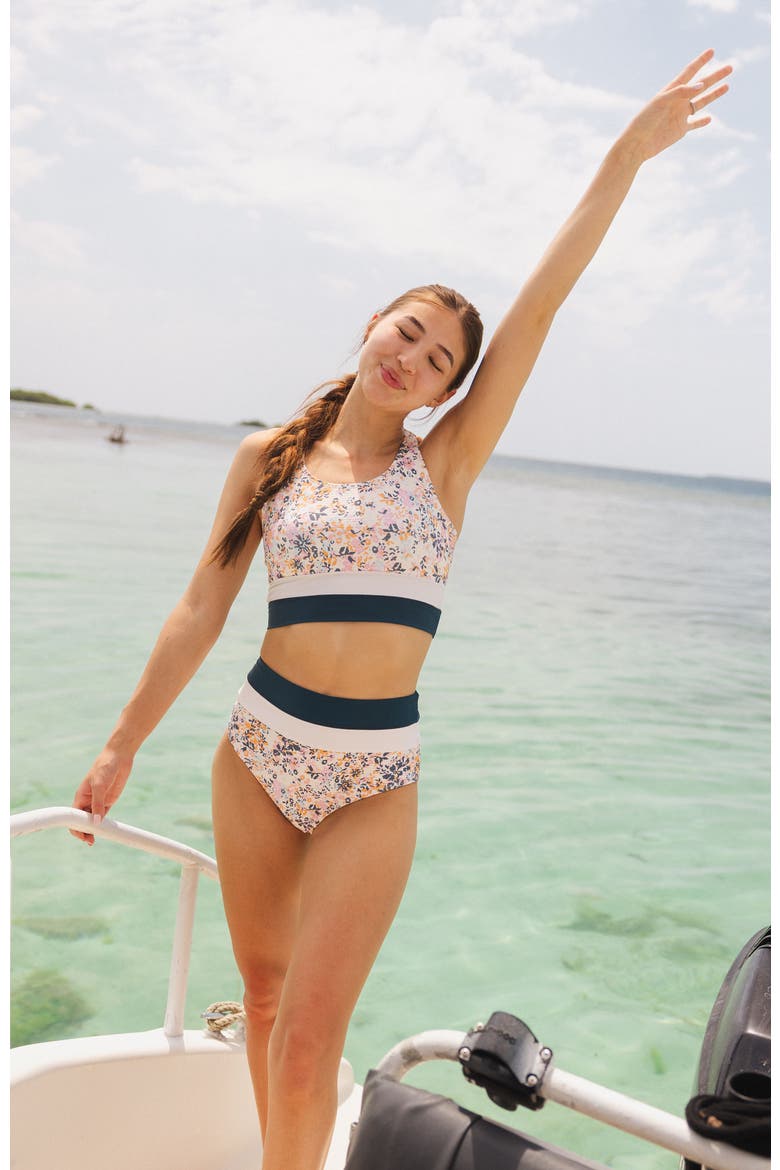 Cut Back Crop Swim Top, Alternate, color, Caspian
