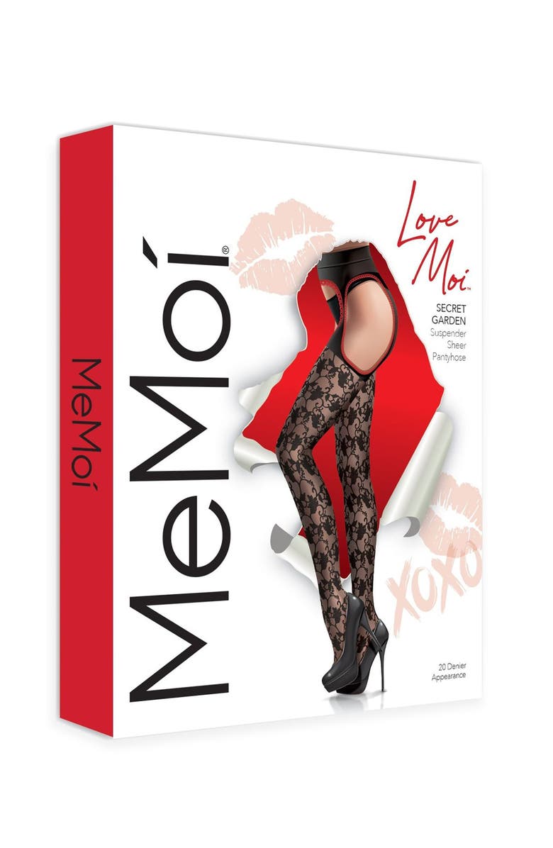 MeMoi Secret Garden Suspender Tights, Alternate, color, Black-Red
